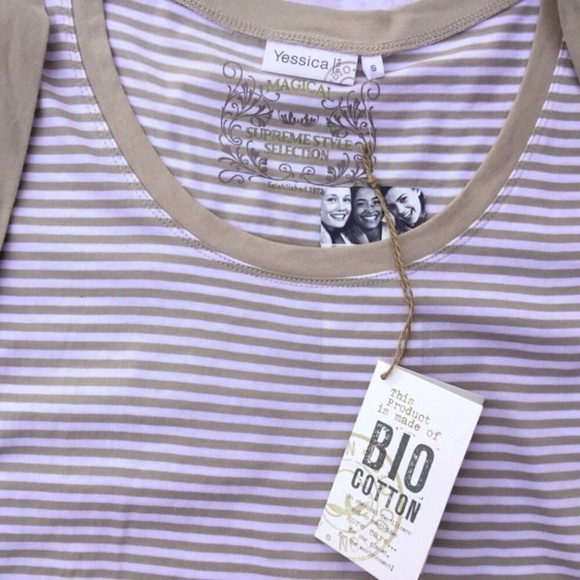 White & Tan Striped Organic Cotton T-Shirt NWT - Picture 3 of 6